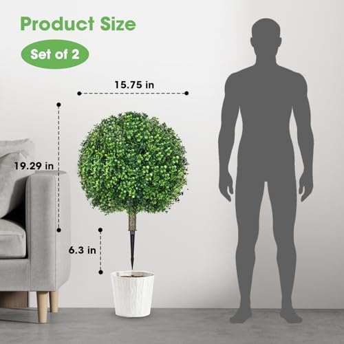 25.6" Artificial Boxwood Topiary Ball Trees: 2 Pack Artificial Shrubs with Spike – UV Resistant Fake Bushes, Evergreen Artificial Plants for Outdoor Indoor Front Porch Garden Yard - color: Boxwood