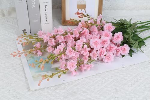 6 PCS Pink Delphinium Artificial Flowers, Long Stem Artificial Flowers with Bendable Stems, Silk Larkspur for Tall Vase Home Garden Wedding Table Decor - color: Pink