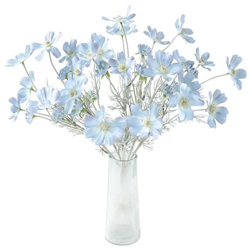 Floroom 5 Pcs Artificial Flowers Power Blue Fake Cosmos Faux Silk Flower for Indoor Home Decor, Party Arrangements, Wedding Bouquets, Floral Table Centerpieces, and Decorations - color: Powder Blue