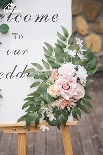 Wedding Welcome Signs Floral(Pack of 2)，Wedding Arch Flowers for Wedding Decorations and Reception Backdrop Decoration (New Pink) - color: New Pink