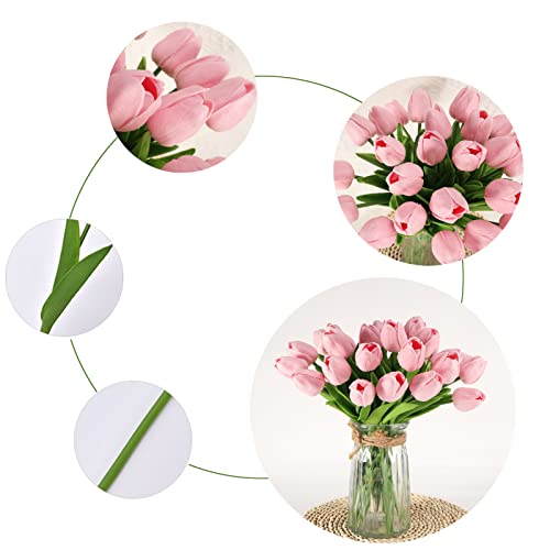 30pcs Real Touch Tulips PU Artificial Flowers, Fake Tulips Flowers for Arrangement Wedding Party Easter Spring Home Dining Room Office Decoration. (Baby Pink, 14" Tall) - color: Baby Pink