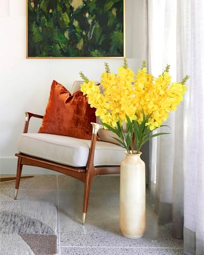 IPOPU 6PCS Delphinium Artificial Flowers 39" Realistic Faux Hyacinth Long Stem Delphinium Silk Flowers for Tall Vase Filling Wedding Centerpieces Home Decor (Yellow) - color: Yellow