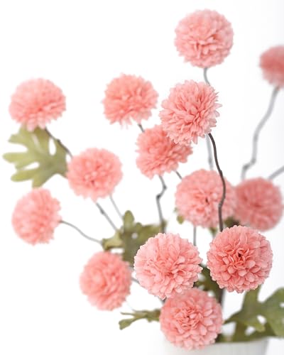 DuHouse 6pcs Artificial Flowers Faux Silk Pompon Mum,Silk Small Mini Chrysanthemum Ball with Stems for DIY Bouquets Centerpieces Vase Home Table Kitchen Decorations(Blush) - color: Blush, size: 6pcs