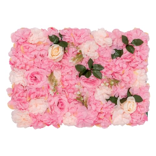 DNYSYSJ Flower Wall Backdrop - 20PCS 23.62" x 15.75" x 0.79" Lifelike Panel With Pink Silk Fabric Dahlia Rose Greenery Aquatic Plants - 3D Wall Decor Set - color: Pink Rose & Greenery, size: 20 pieces