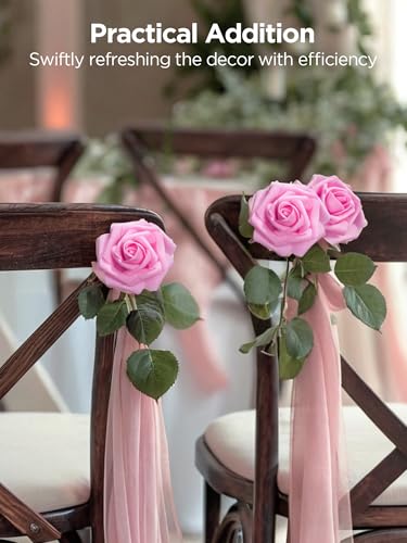 InnoGear Artificial Flowers, 50 Pcs Pink Foam Fake Roses Bulk with Stems for Decoration DIY Wedding Bouquets Centerpieces Bridal Shower Party Valentines Christmas Tree - color: Pink
