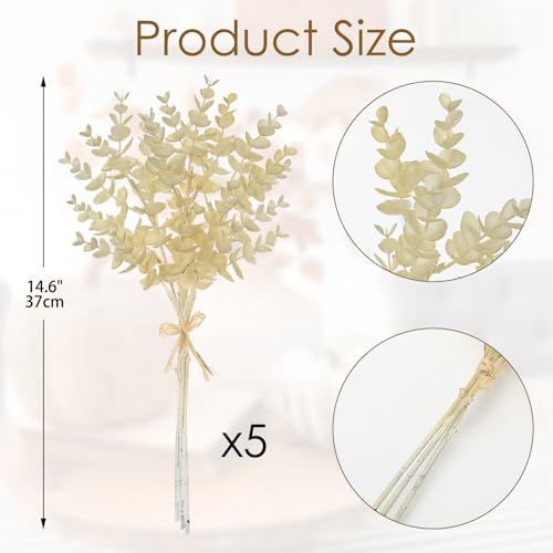 5 Stems Artificial Fall Greenery – 14.6" Eucalyptus Leaf Stems for Autumn Floral Arrangements, Thanksgiving Centerpieces, Fall Decor Bouquets, Soft Cream - color: Eucalyptus - Soft Cream