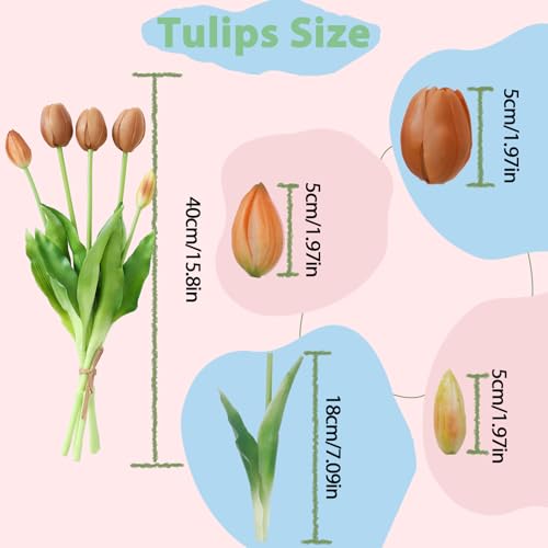 15 Pcs Coffee Artificial Tulips Fake Flowers, Premium Latex Lifelike Texture, UV Resistant Waterproof Faux Tulip Bouquets with Snap-on Petals for Outdoor, Home, Wedding Decor - color: Coffee