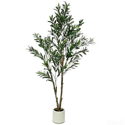 5ft Artificial Olive Tree in Pot, 61“ Large Indoor Fake Olive Potted Plants Faux Greenery Lifelike Tree Plant with Fruits for Kitchen Livingroom Bedroom Office Home Decor (D) - color: D-5ft