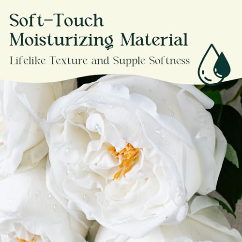 4 Pcs Real Touch Peonies Artificial Flowers, 3.5'' Big Bloom Austin Rose Peony Latex Fake Flower with Stems for Wedding Bouquet Party Valentines Arrangement Home Kitchen (White) - color: White