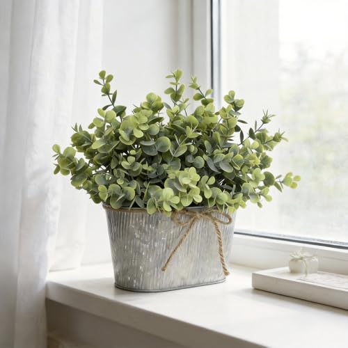 Artificial Eucalyptus Leaves Faux Plants Table Centerpiece, Rustic Potted Plants for Farmhouse Home Décor, Artificial Greenery for Home Decoration