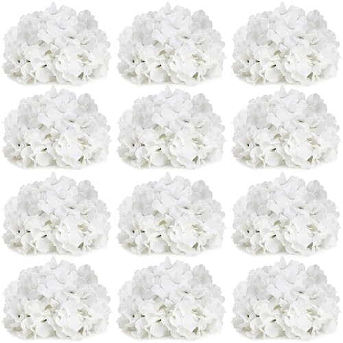 Hydrangea Flower Balls for Centerpieces - 12 PCS Artificial Floral Arrangement with Base, 8.27 Inch Diameter Fake Silk Kissing Ball for Wedding Table Home Party Decor - White - color: White-8 Inch-12 Pcs, size: Small Size