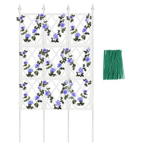 WellSign 5.25FT Metal Pipe Trellis for Climbing Plants Outdoor, Garden Wall White Trellis with Garden Twist Tie, Support Tall Plant Fence for Ivy Vines Rose Flower - color: White
