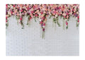 7x5ft White Brick Wall Floral Backdrop with Hanging Flowers – Spring Garden Photo Backdrop for Bridal Shower, Baby Shower, Birthday Party, Wedding Photography Decoration - size: 7x5ft