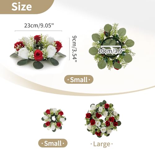 NUPTIO Flower Wreath for Table Centerpieces: 9.05 Inch Small Crimson & White Candle Rings for Wedding Party Christmas Decorations - Rose Wreaths for Spring Summer Front Door Porch Decor 6 Pcs - color: Crimson & White, size: Dia 9.05"-6pcs