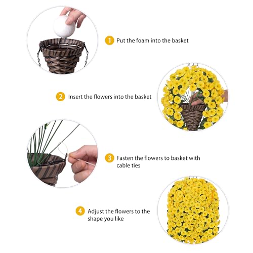 HyeFlora Artificial Fake Hanging Flowers Plants Baskets for Outdoor Outside, Faux Silk Yellow Morning Glory Flowers UV Resistant Look Real Hanging Planter for Home Porch Patio Balcony Yard Decor - color: Yellow Morning Glory