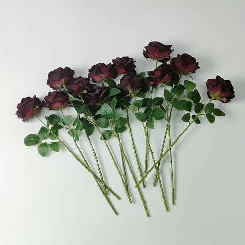 ATFL Fake Roses Artificial Flowers Bulk,Floral Diameter 4'',20 Pcs Artificial Silk Roses Flowers with Stems for Wedding Arrangement Centerpieces Party Home Table Decorations (20, Burgundy) - color: Burgundy