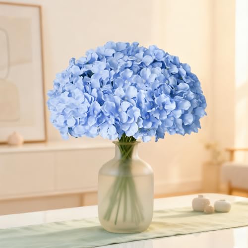Blue Hydrangea Artificial Flowers Bulk, 40 Pcs Faux Hydrangea Flowers Heads, Artificial Fake Silk Hydrangea Flowers with Stems, Blue Flowers Artificial for Decoration Wedding Décor - color: Light Blue, size: 40 Pcs