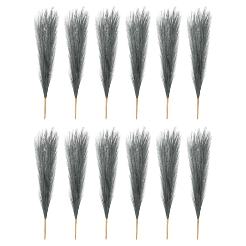 PATIKIL 17 Inch Faux Pampas Grass, 12 Pcs Boho Decor for Home Decoration Artificial Tall Fluffy Stems for Wedding Flower Party Vase Arrangement Centerpieces, Gray - color: Grey