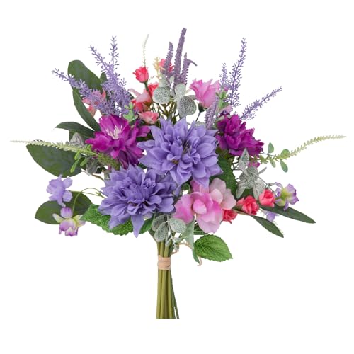 WELL KNOWN Artificial Flowers Bouquet, Fake Flowers for Vase, Silk Faux Flowers DIY Table Centerpieces for Wedding, Dining Room, Kitchen, Office, Farmhouse, Mother's Day Decor & Gift (Violet Pink) - color: Violet & Pink