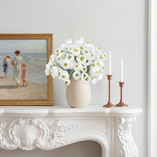 3 Bundles Mini White Peonies Artificial Flowers,9.84" White Silk Faux Ranunculus Flower,Artificial Peonies with Stems for Farmhouse Home Office Dining Table Wedding Spring Centerpiece Decor - color: White