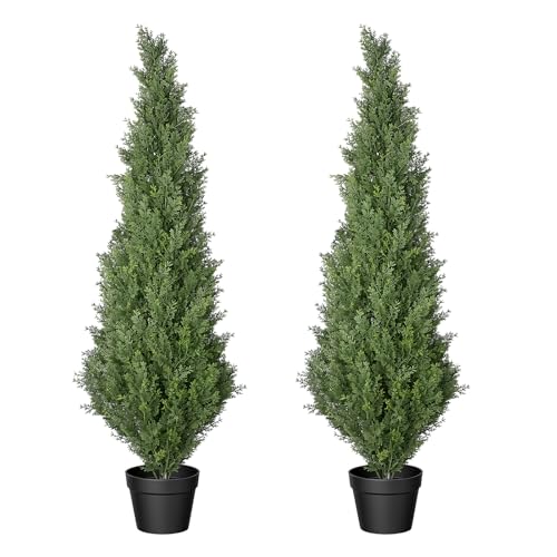 4FT Artificial Cypress Trees 2 Pack Faux Topiary Plants for Outdoor Indoor Home Decor Fake Shrubs for Front Porch Office and Commercial Space - color: Cedar Trees 4ft