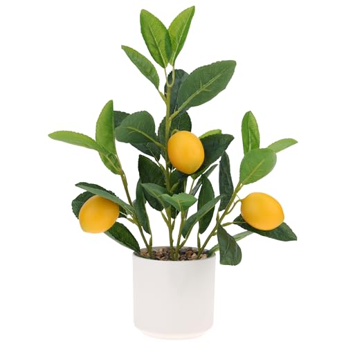 Woration Artificial Yellow Lemons Plants with White Pot 14.5inches Faux Fake Lemon Branch Potted Greenery Wedding Home Office Desk Decoration Table Centerpiece - color: Artificial Lemon Plant Potted