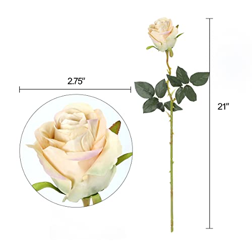 Nubry Artificial Silk Rose Flower Single Stem Lifelike Vintage Fake Rose for Wedding Bouquet Floral Arrangements Home Party Centerpiece Decoration, 10pcs (Vintage Champagne) - color: Vintage Champagne