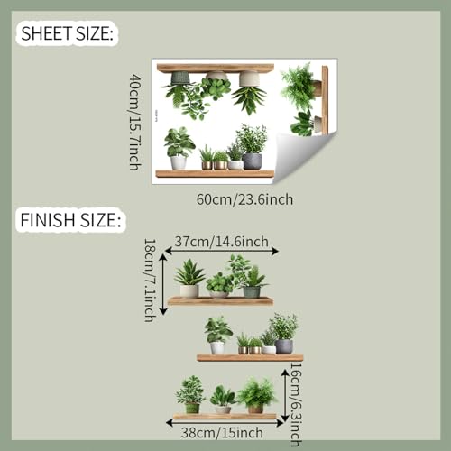 Green Plants Potted Wall Decals Vinyl Spring Summer Green Plants Leaves Wall Stickers Peel and Stick Removable Wall Decor for Bedroom Living Room Bathroom Classroom Decorations - style: Green Plants Potted