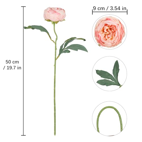 6PCS Pink Peonies Artificial Flowers 19.7" Vintage Fake Peonies Silk Flower Arrangements for Wedding Bridal Bouquet Home Party Office Decoration(Pink) - color: Pink