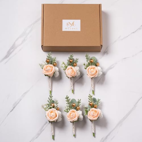 Champagne Rose Men Boutonniere Faux Foam Flower for Wedding 6Pcs | Champagne Artificial Foam Rose Boutonnieres for Wedding Prom Groom Groomsman Ceremony Anniversary Party Homecoming - color: 6pcs Champagne Pink Boutonniere