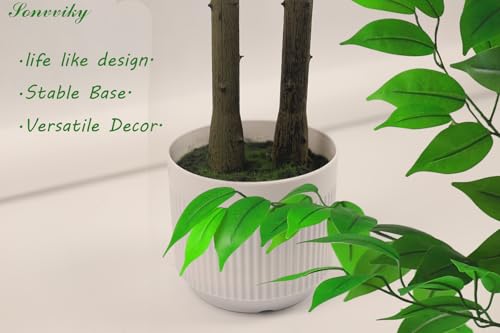Artificial Ficus Tree 6ft, Fake Trees for Home Office Decor, Artificial Trees with Realistic Silk Leaves & Resin Trunk, Indoor Potted Tall Plants for Living Room, Hotel, Lobby, No Maintenance Needed