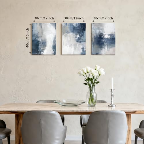 WENGTIAO 3 Pcs Navy Blue Abstract Canvas Wall Art Prints Modern Minimalist Blue Gray Artwork for Walls Framed White Neutral Poster Paintings Decor for Living Room Bedroom Bathroom Office 12x16x3Pcs - color: Abstract-blue, size: 12"x16"x3Pcs