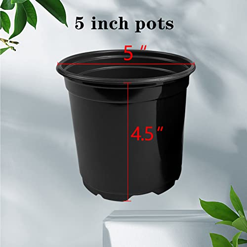 RAOOKIF 100 Pack Nursery Pots, 4 5 6 Inch Nursery Pot for Plants, Plastic Plant Pots with Drainage Holes, Garden Flower Pots for Transplanting, Succulents, Cuttings, Seedlings(5inch,100pcs) - size: 5 Inch