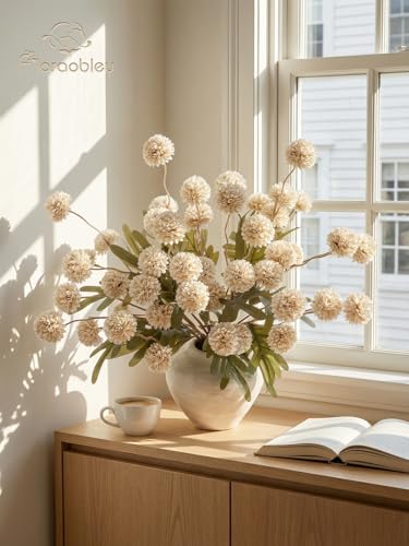 9pcs Beige Fake Flowers Silk Mini Mums with Stems, Faux Chrysanthemum Pompon Balls Artificial Flower Bulk for DIY Wedding Centerpieces, Vase Fillers, Table Floral Arrangements & Home Decor - color: Beige