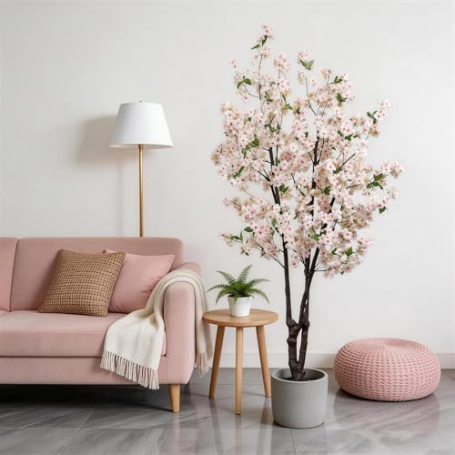 Artificial Cherry Blossoms Tree Bedroom Trees Indoor Faux Cherry Blossom Tree for Christmas New Year Home Decor - color: White-ap29