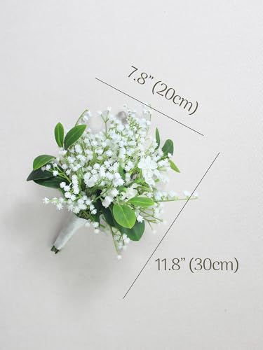 Rinlong Baby's Breath Bridesmaid Bouquet for Wedding, Prom, Homecoming | White Green Silk Bridal Bouquet, Destination Friendly - color: 11-baby's Breath