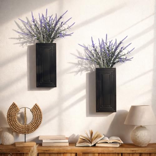 Wooden Wall Planter Vase,2 Pack Hanging Planter for Indoor Fake Plants Modern Boho Farmhouse Wall Art Decor for Home Indoor Kitchen Modern Farmhouse Bathroom Living Room Dining Room(Black) - color: Black