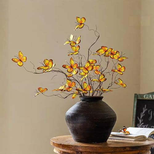 Artificial Butterfly Branche,Simulation Branch Stems with Fake Butterfly Floral Arrangement for Vase Filling Home Office Party Decoration (Yellow) - color: Yellow