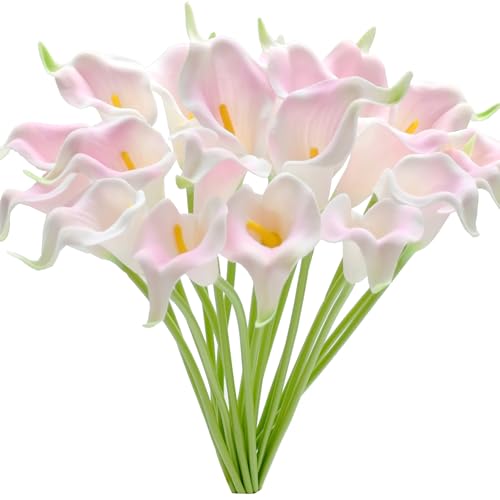 Mandy's Light Pink Calla Lily Artificial Flowers, 20 Stems 13.5" PU Realistic Bouquet for Vase, Elegant Home Decor Centerpiece, Wedding Bridal Bouquet, Table Decoration - color: Light Pink