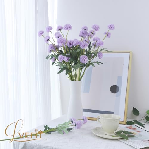 LVEFIT 10 Pcs Lavender Kiku Flower Fake Mums Long Stem Flowers,Faux Kiku Flower Bulk,Silk Flowers Mini Chrysanthemum Floral Arrangements,Artificial Flowers Chrysanth Mini Fake Flower - color: Lavender