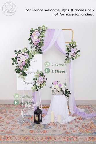 Odouzy Pack of 2 Wedding Arch Decorations Artificial Hanging Flowers Floral Swag for Wedding Welcome Sign Backdrop Balloon Arch Home Party Bridal Ceremony Reusable(Purple) - color: Purple
