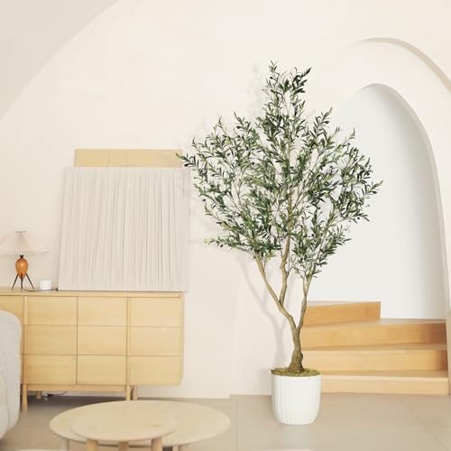 LYERSE Olive Trees Artificial Indoor - Faux Olive Tree 7ft with Large Olive Branches and Lifelike Fruits - Fake Olive Tree for Modern Home Office House Living Room Decor - size: 7ft
