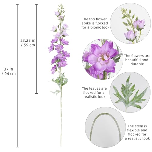 IPOPU 37" Purple Delphinium Artificial Flowers 5PCS Real Look Flocked Faux Delphinium Flowers with Fuzz Long Stem Silk Larkspur Snapdragon for Wedding & Home Decor(Purple) - color: Purple