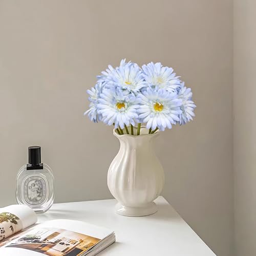 TOPIA Artificial African Daisies Flowers African Daisy Silk Flowers Artificial Gerbera Daisies Pack of 10 (Light Blue) - color: Light Blue, size: 10pcs