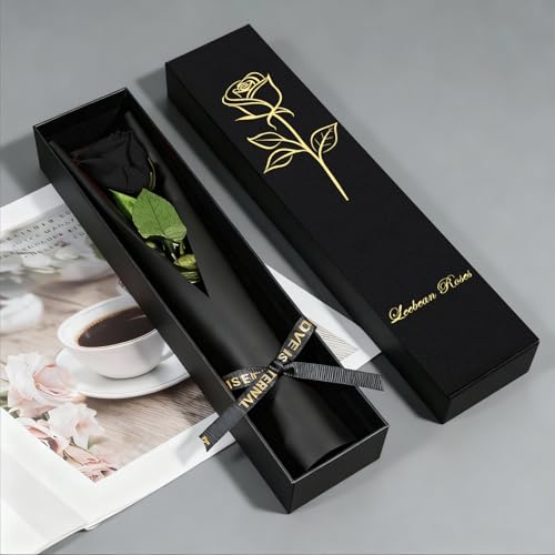 Black Single Forever Roses Luxury Gift for Women/Men, Fresh Flowers Bouquet for Girlfriend, Wife, Mom, Anniversary, Valentine's Day, Wedding, Graduation, Christmas, Birthday, Unique Presents for Her - color: Black