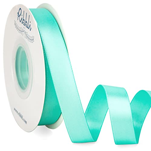 Ribbli Aqua Blue Satin Ribbon 5/8 inch x Continuous 25 Yards,Double Faced Satin Use for Craft, Gift Wrapping, Christmas Ornaments, Hair Bows, Bouquet Bows - color: Blue Aqua, size: 5/8 inch