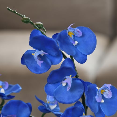 15" Tall Artificial Silk Phalaenopsis Orchid Flower Plant Pot Arrangements (Navy Blue) - color: Navy Blue
