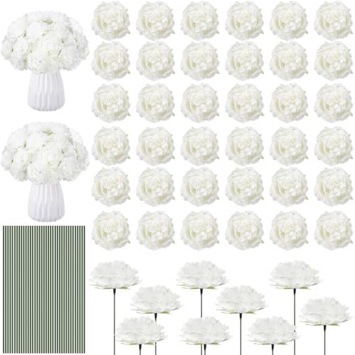 Thiccywoov 200 Pcs Flowers Long Stem Artificial Rose Bulk, 3.2 Inches Silk Rose Head Flowers Faux for Wedding Bridal Bouquet Independence Day Home Floral DIY Centerpieces Party Decoration(White) - color: White