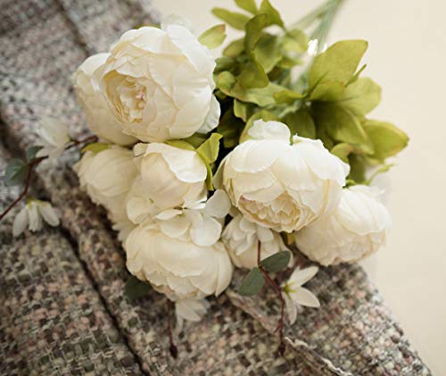Fule 2 Pack Large Artificial Peony Silk Flower Bouquets Arrangement Wedding Centerpieces (Cream White) - color: Cream White X2
