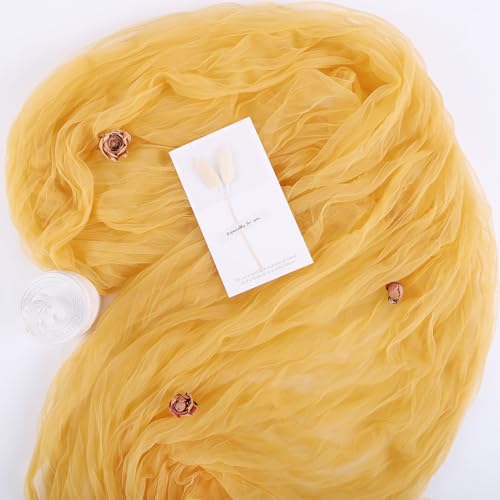 Yellow Gauze Table Runner 10ft Rustic Cheese Cloth Table Runner Boho Style Decoration for Romantic Date Wedding Party Baby Shower Photography Decoration - color: Yellow, size: 10 ft × 1 pc